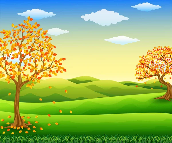 Autumn tree with falling leaves — Stock Vector