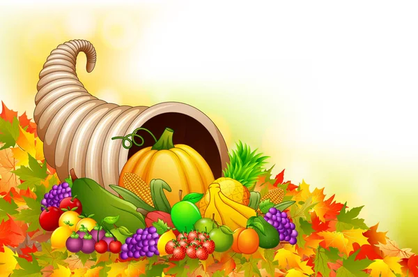 Autumn cornucopia horn of plenty with fruits — Stock Vector