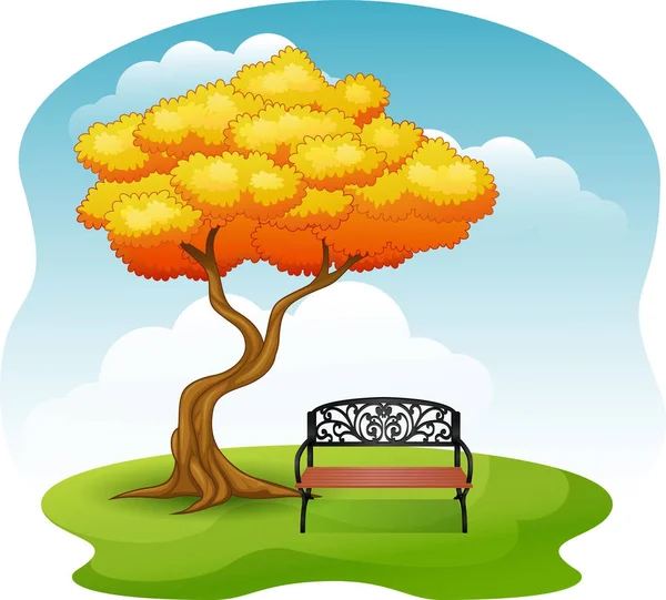 绿色公园长凳下秋天一棵树 — 图库矢量图片