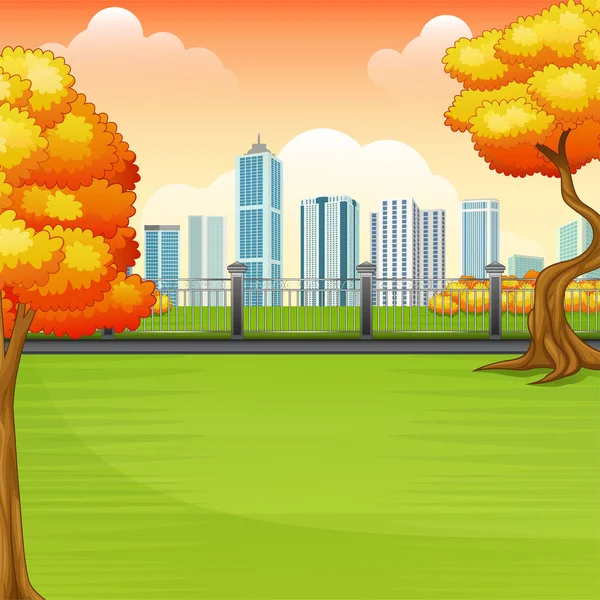 Nádherný podzimní park s městské budovy — Stockový vektor