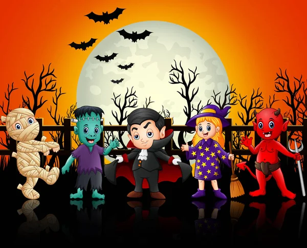 Enfants en costumes d'Halloween — Image vectorielle