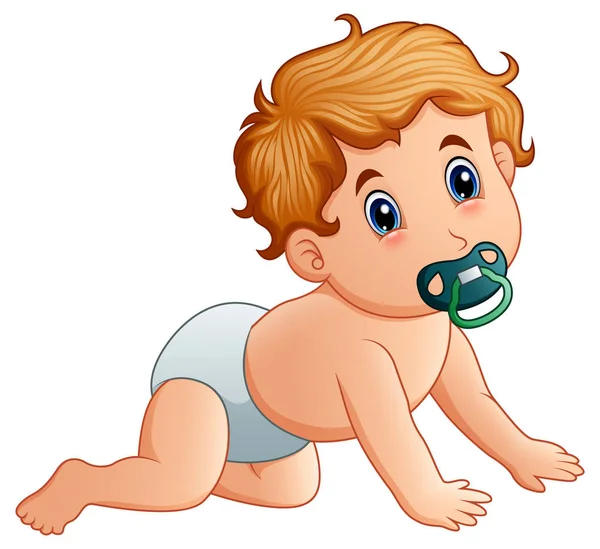 Baby boy sucking on pacifier — Stock Vector