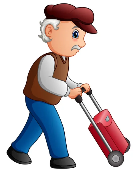 Uomo anziano con una valigia — Vettoriale Stock