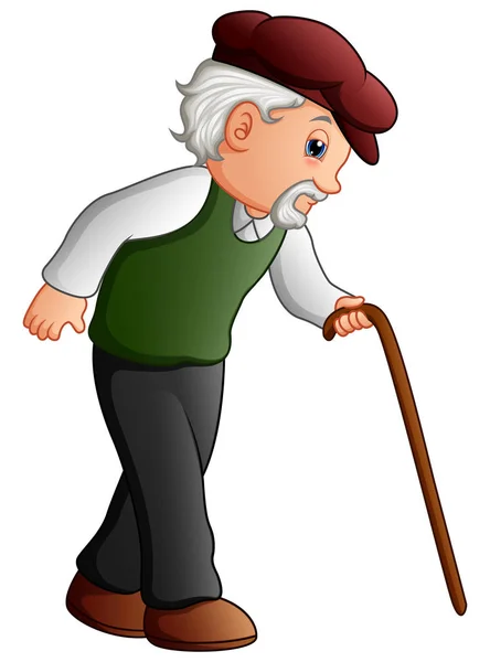 Viejo caminando con un bastón — Vector de stock