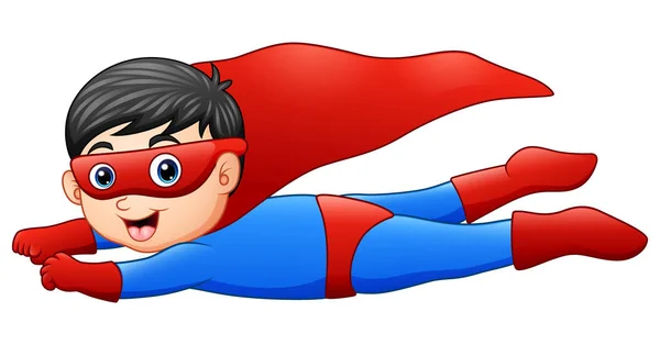 Tecknad superhjälte pojke flyger — Stock vektor