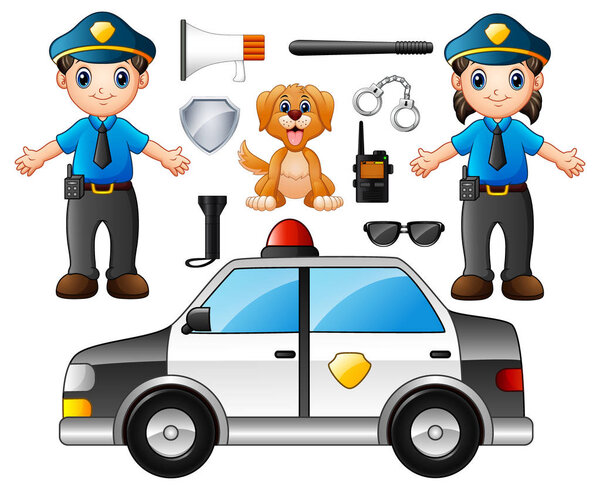 Set of Police Officer with police professional equipments