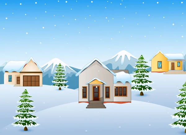 Vinter landskap med hus och fir tree — Stock vektor