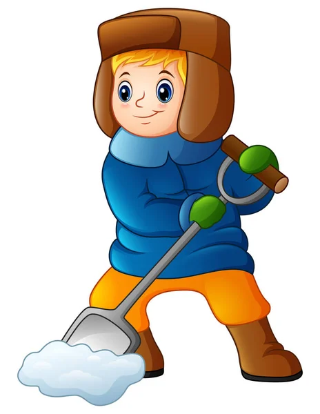 Rajzfilm fiú a shoveling hó — Stock Vector