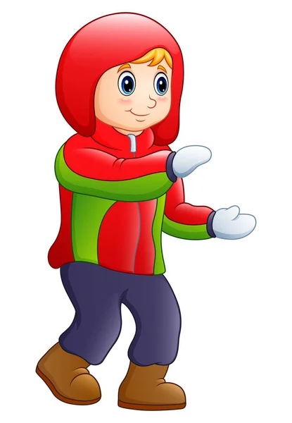 Dessin animé garçon heureux en vêtements d'hiver — Image vectorielle