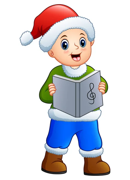 Happy boy singing christmas carols — Stock Vector