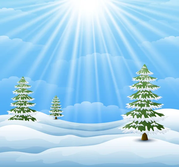 Téli táj pine fa és a napfény háttérrel — Stock Vector