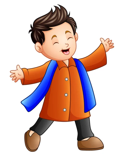 Niño feliz en ropa de invierno naranja — Vector de stock
