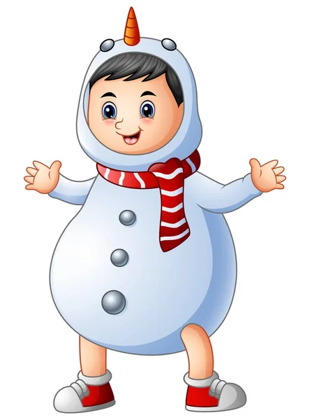 Carino bambino che indossa il costume da pupazzo di neve di Natale — Vettoriale Stock