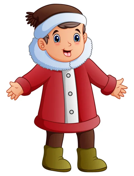 Niño feliz en ropa roja de invierno — Vector de stock