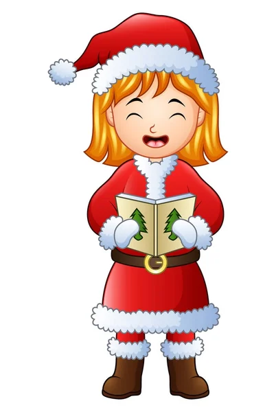 Εικονογράφηση Διάνυσμα Καρτούν Κορίτσι Τραγουδούν Χριστουγεννιάτικα Κάλαντα Που Απομονώνονται Λευκό — Διανυσματικό Αρχείο