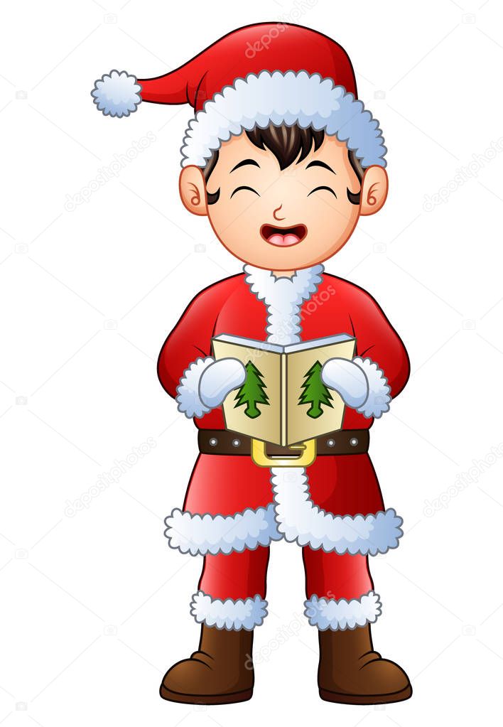 Vector illustration of Cartoon boy singing christmas carols isolated on white background