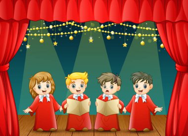 Vector illustration of Children choir performing on the stage clipart