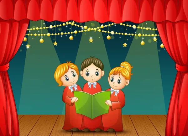 Vector Illustration Children Choir Performing Stage — Stock Vector