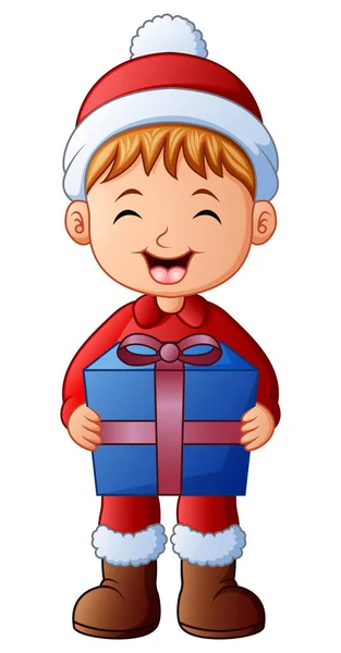 Illustrazione Vettoriale Del Bambino Felice Che Indossa Costume Babbo Natale — Vettoriale Stock