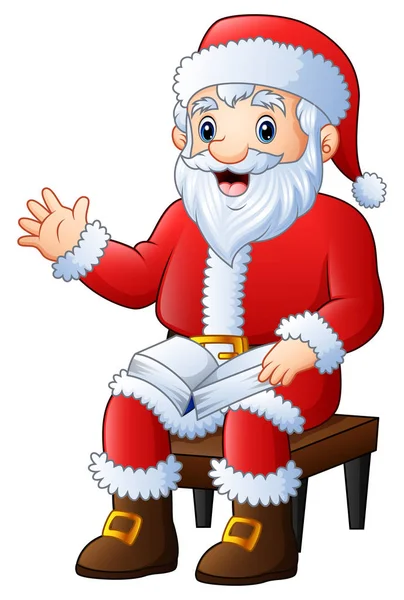 Illustrazione Vettoriale Babbo Natale Dei Cartoni Animati Che Saluta Con — Vettoriale Stock