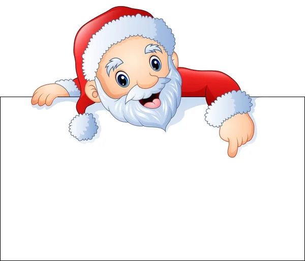 Ilustración Vectorial Cartoon Santa Claus Apuntando Signo Blanco — Vector de stock