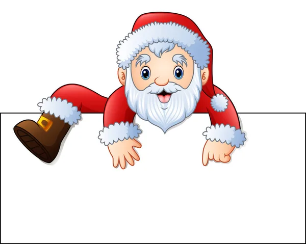 Ilustración Vectorial Cartoon Santa Claus Con Signo Blanco — Vector de stock