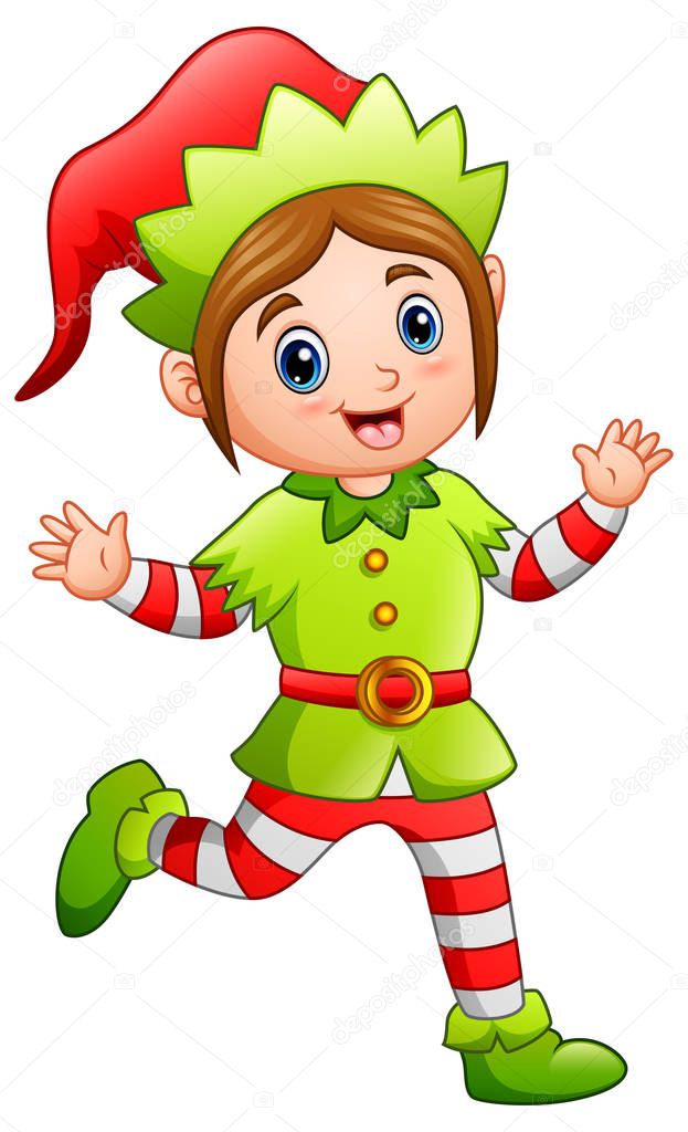 Vector illustration of Cartoon happy Christmas elf