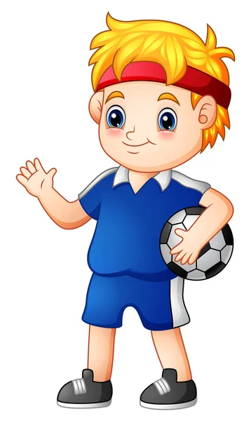 Vector Illustration Cute Boy Soccer Player Ball — Stock Vector