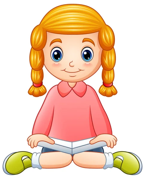 Illustration Vectorielle Une Petite Fille Lisant Livre — Image vectorielle