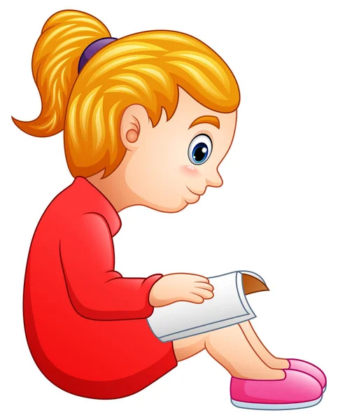 Векторная Иллюстрация Маленькой Девочки Читающей Книгу — стоковый вектор