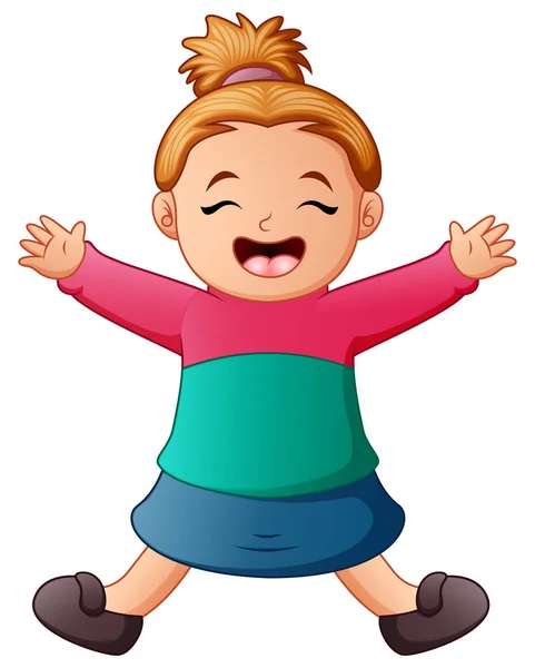 Vector Illustration Cartoon Happy Girl Jumping — Stock Vector