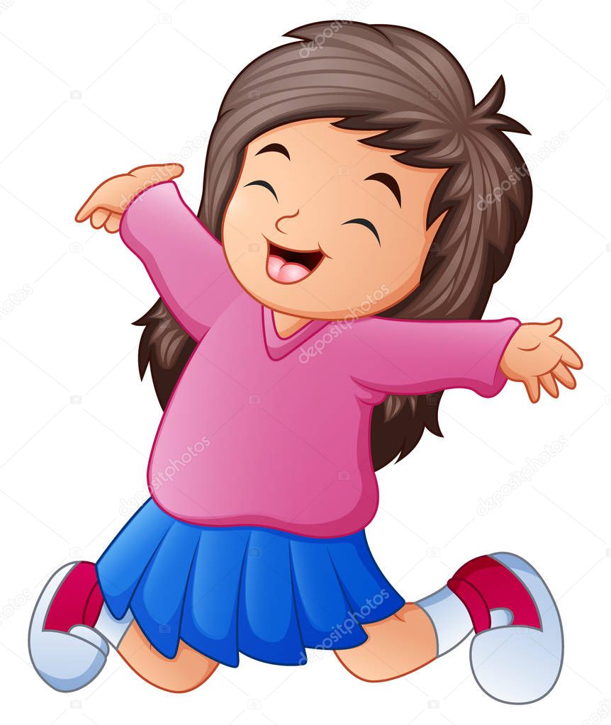 Vector illustration of Cartoon happy little girl raising her hands