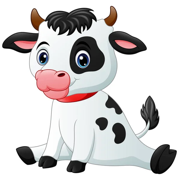 Illustrazione Vettoriale Carino Baby Cow Cartoon Seduta — Vettoriale Stock