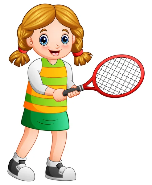 Illustration Vectorielle Jeune Fille Jouant Tennis Sur Fond Blanc — Image vectorielle