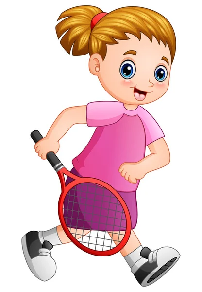 Vektorové Ilustrace Mladé Dívky Hrát Tenis Bílém Pozadí — Stockový vektor