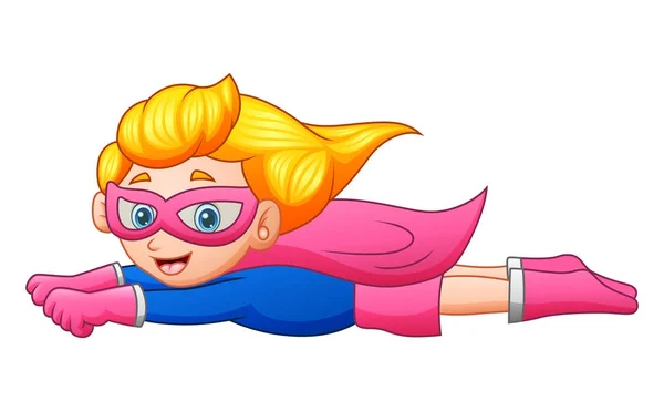 Ilustração Vetorial Cartoon Menina Super Herói Voando —  Vetores de Stock