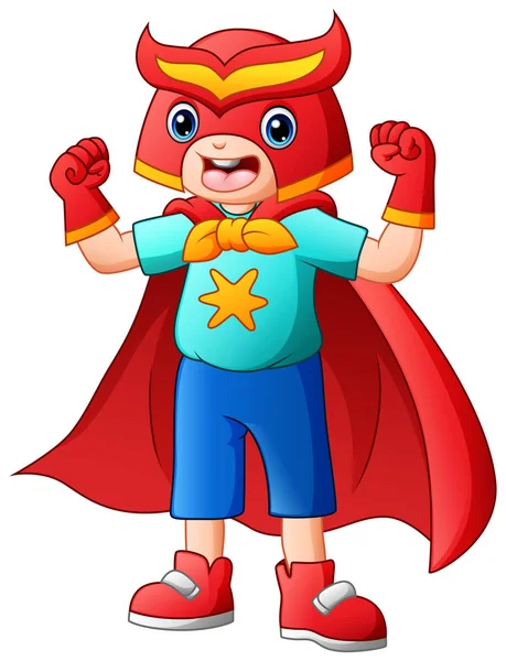 超级英雄服装中可爱的小男孩的矢量插图 — 图库矢量图片