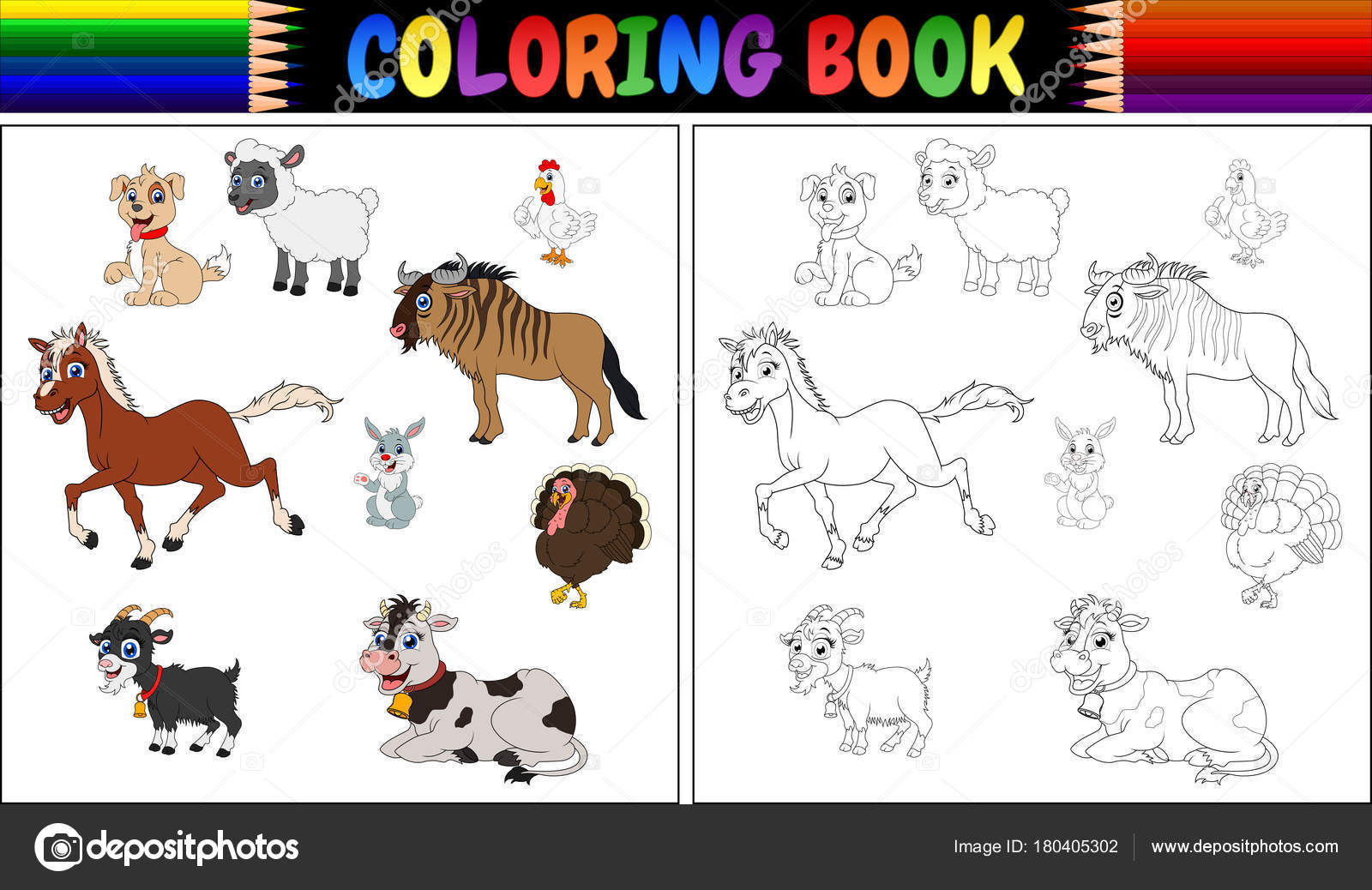 Download Vector Illustration Coloring Book Farm Animals Collection Vector Image By C Dualoro Vector Stock 180405302