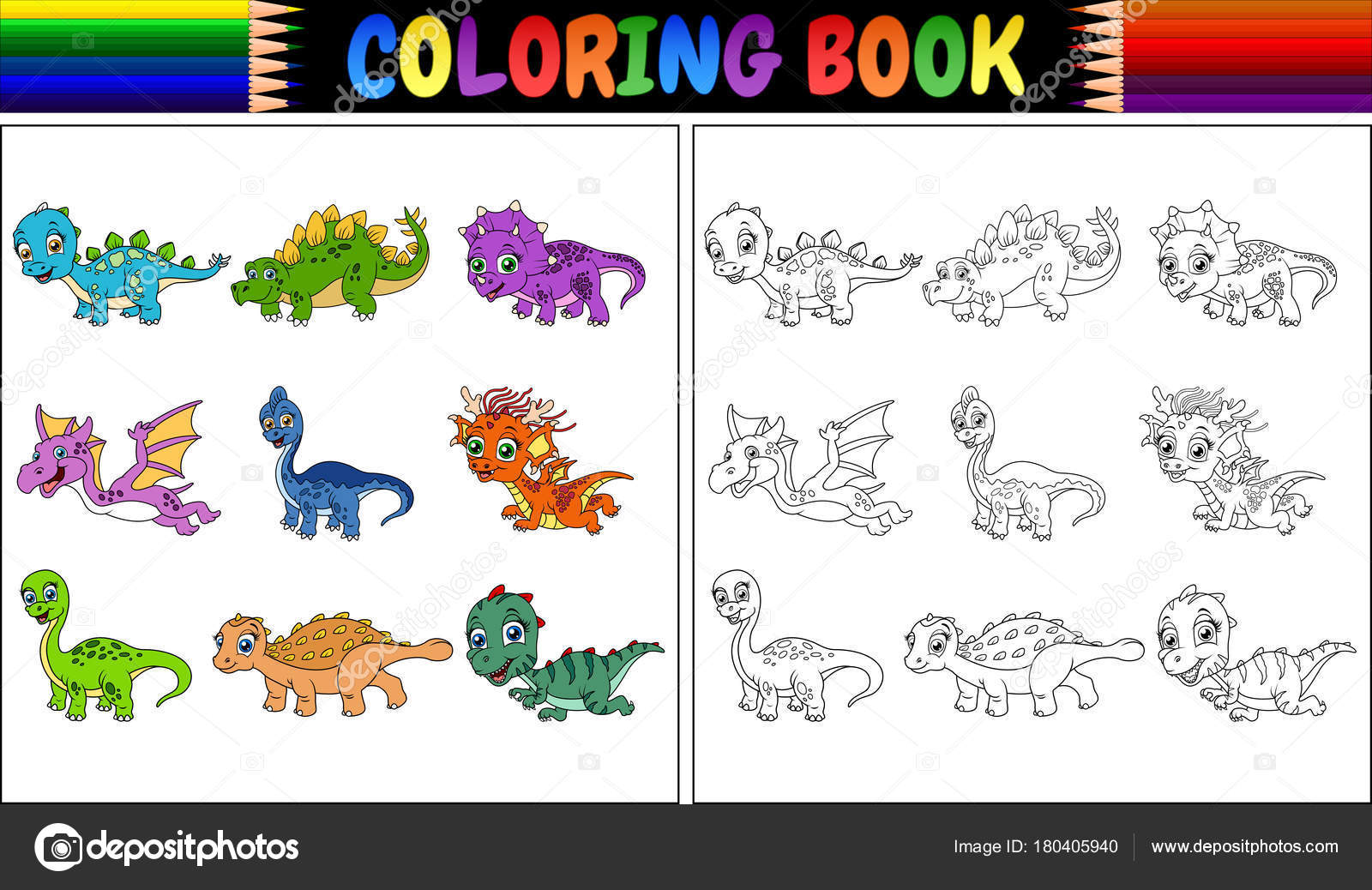 Illustration vectorielle de livre de coloriage avec collection de bandes dessinées petit dinosaure — Vecteur par dualoro