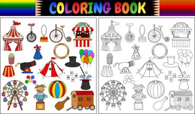 Vector illustration of Coloring book with amusement park icons set vector Vector illustration of Coloring book with amusement park icons set vector
