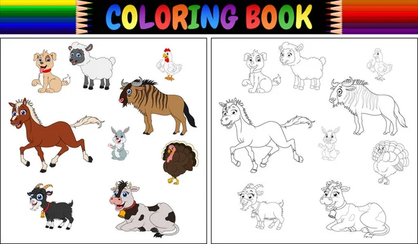 Ilustração Vetorial Coleção Animais Fazenda Livros Para Colorir — Vetor de Stock