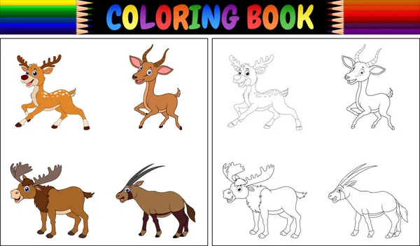 Ilustración Vectorial Del Libro Para Colorear Con Colección Animales Con — Vector de stock