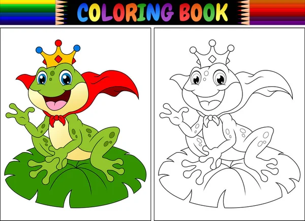 Vector Ilustración Libro Para Colorear Rey Rana Dibujos Animados — Vector de stock