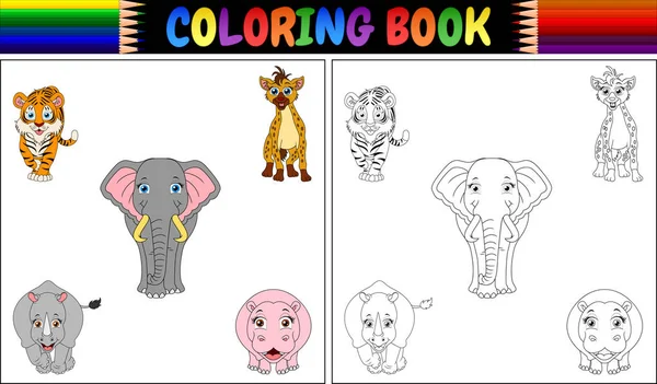 Ilustração Vetorial Livro Para Colorir Com Animais Selvagens Desenhos Animados — Vetor de Stock