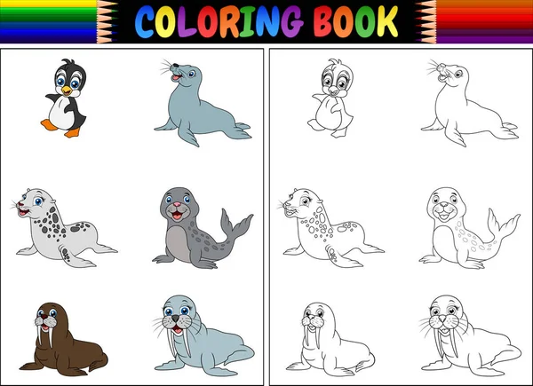 Illustrazione Vettoriale Del Libro Colorare Con Collezione Animali Artici — Vettoriale Stock