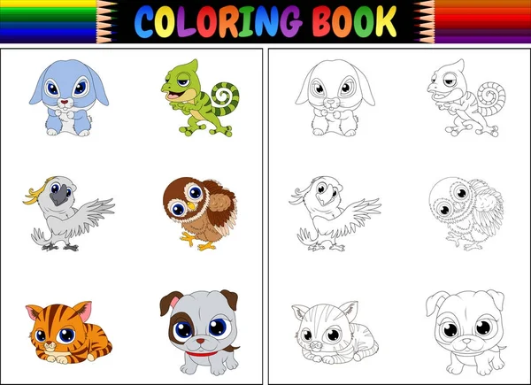 Ilustração Vetorial Livro Para Colorir Com Animais Coleção Desenhos Animados — Vetor de Stock