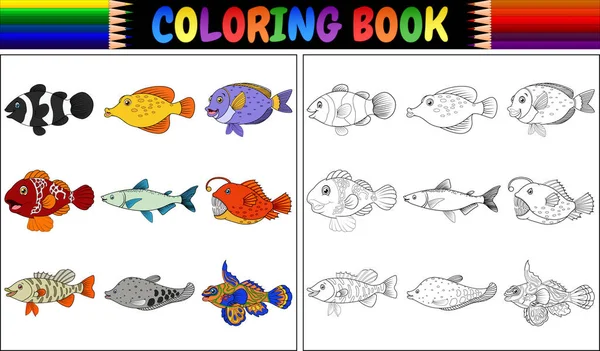Vektor Illustration Von Malbuch Verschiedene Fische — Stockvektor