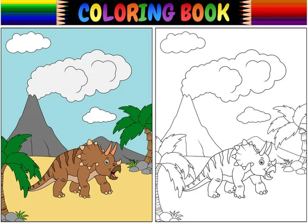 Ilustração Vetorial Livro Colorir Com Desenhos Animados Triceratops — Vetor de Stock