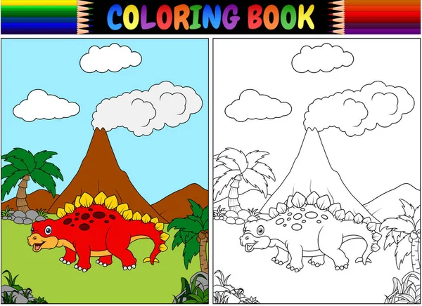 Illustrazione Vettoriale Del Libro Colorare Con Stegosauro Dei Cartoni Animati — Vettoriale Stock
