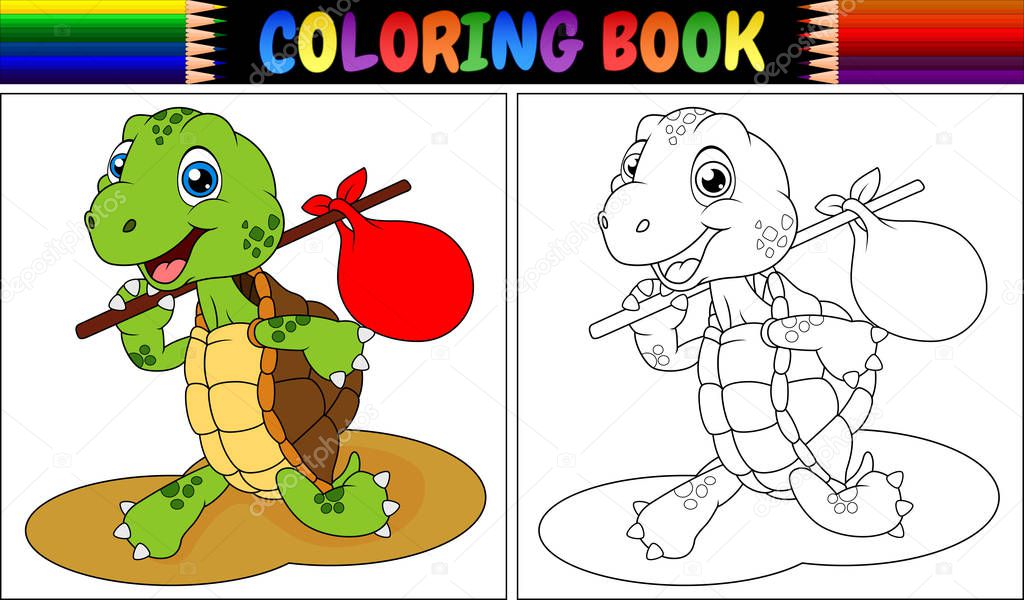 Vector illustration of Coloring book turtle cartoon